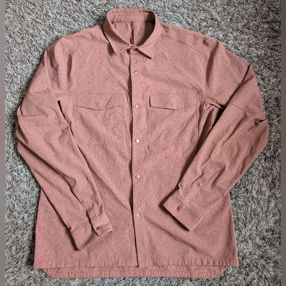 Lululemon Heathered Dark Terracotta Airing Easy Snap Button Overshirt Men's